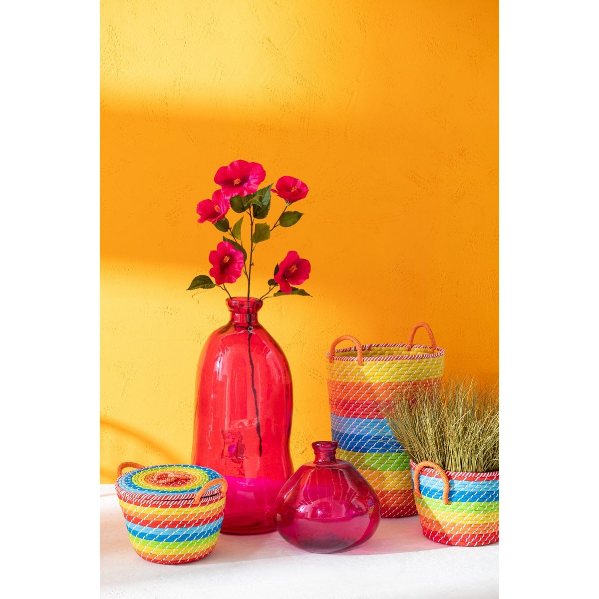 J-Line Ronde roze glazen vaas Bubbel