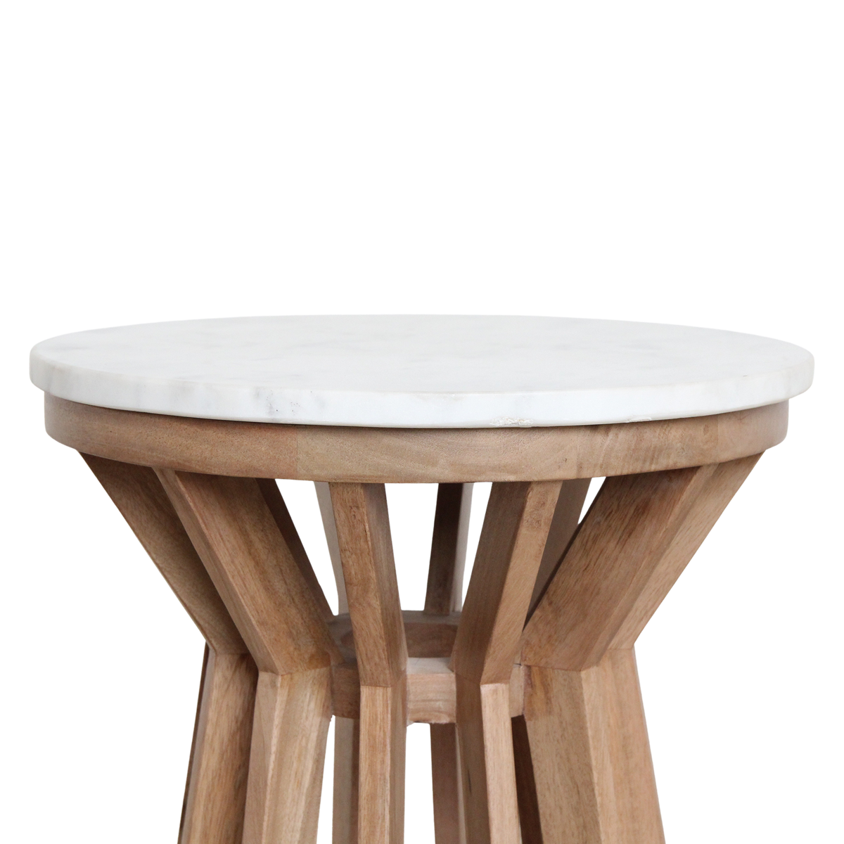 Bijzettafel marmer wit hout rond Sarawak detail van het marmeren blad
