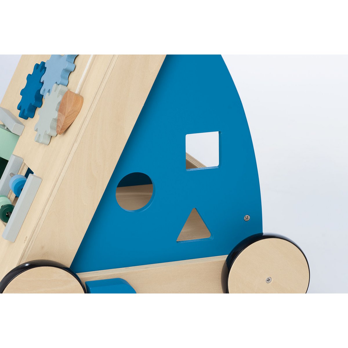 Blauwe houten loopwagen Titus