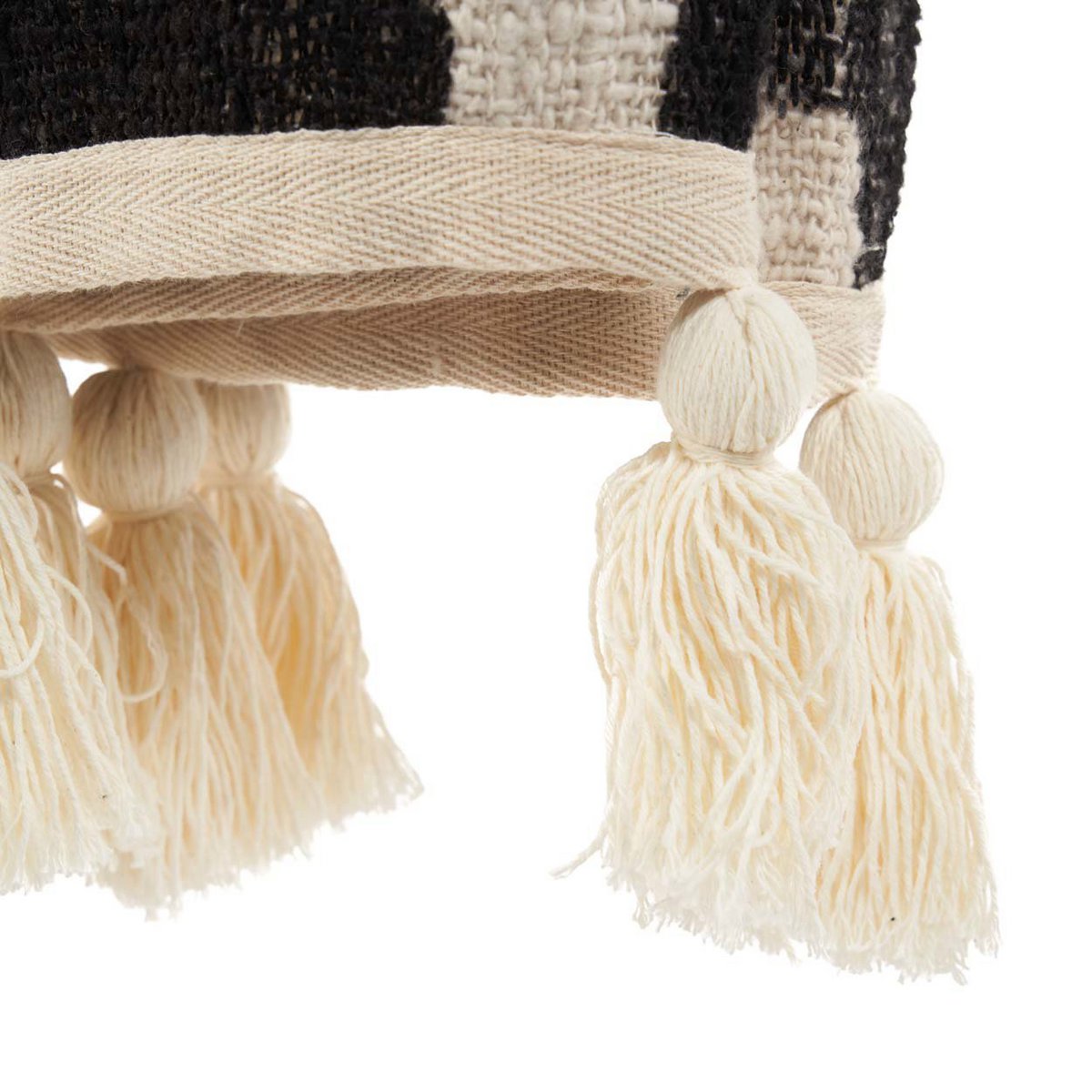 Detail bedsprei zwart katoen met Azteeks patroon 240x128 cm van de franjes