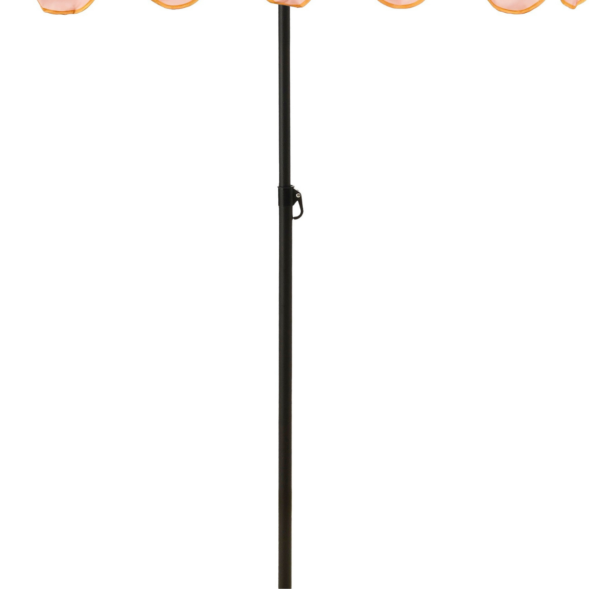 Detail van het handvat van de parasol gestreept geel roze 238 cm