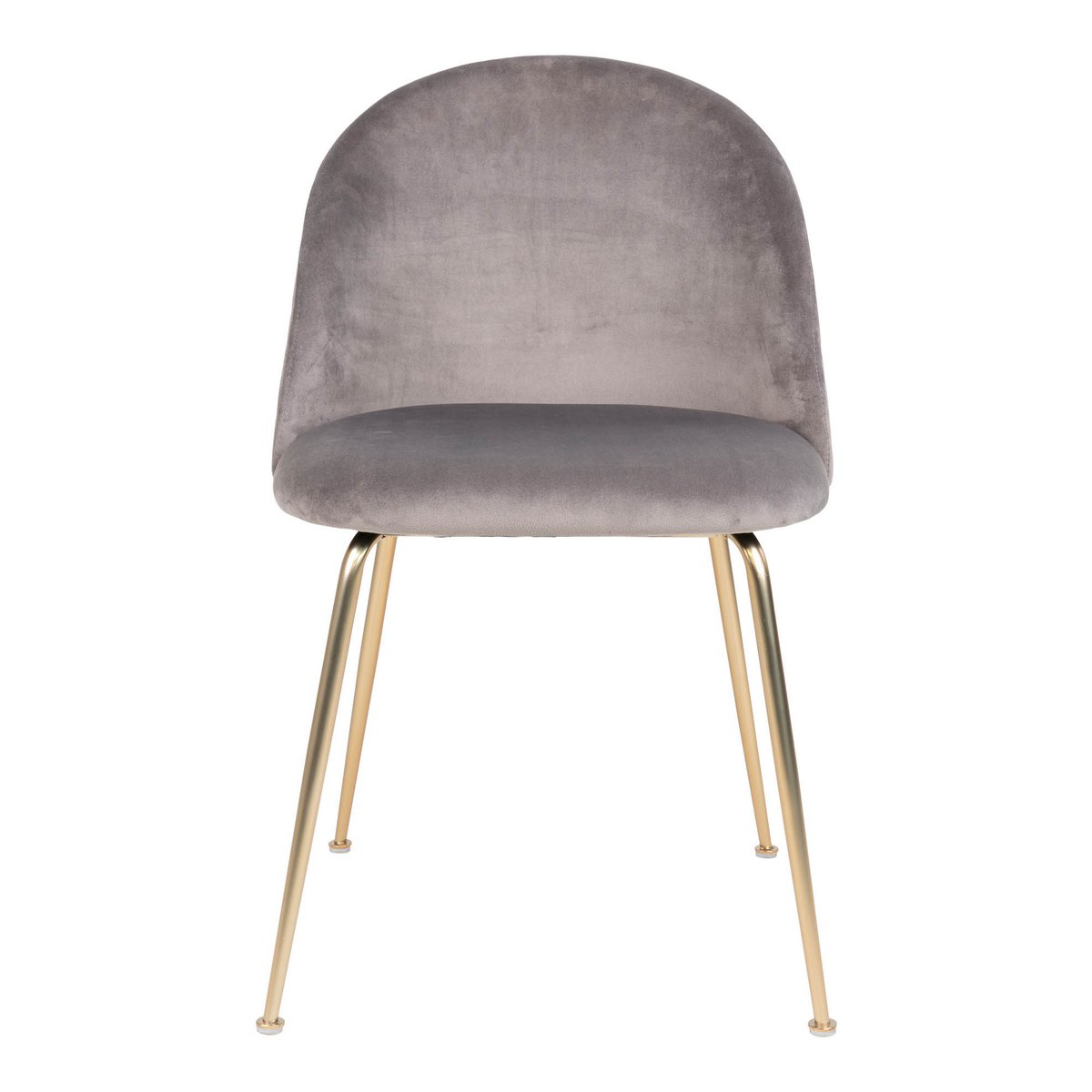 Grijze fluwelen eetkamerstoel met goudkleurige metalen poten, een elegante en moderne stoel die luxe en comfort combineert. Perfect voor een stijlvolle eethoek of als accentstoel in een chic interieur.