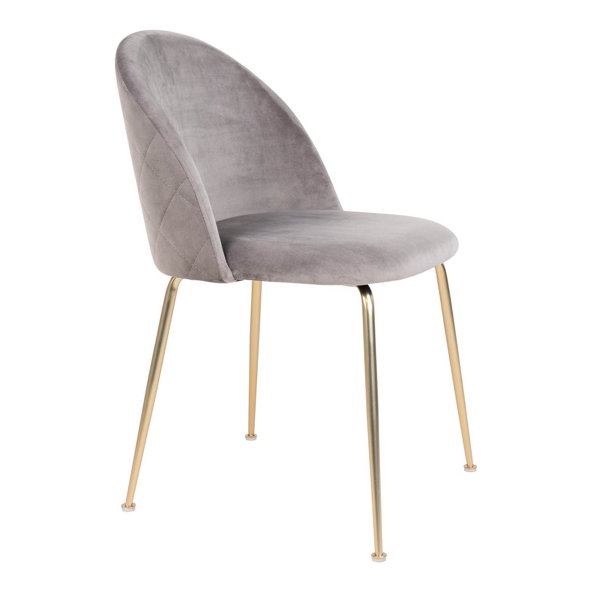 Grijze fluwelen eetkamerstoel met goudkleurige metalen poten, een elegante en moderne stoel die luxe en comfort combineert. Perfect voor een stijlvolle eethoek of als accentstoel in een chic interieur.