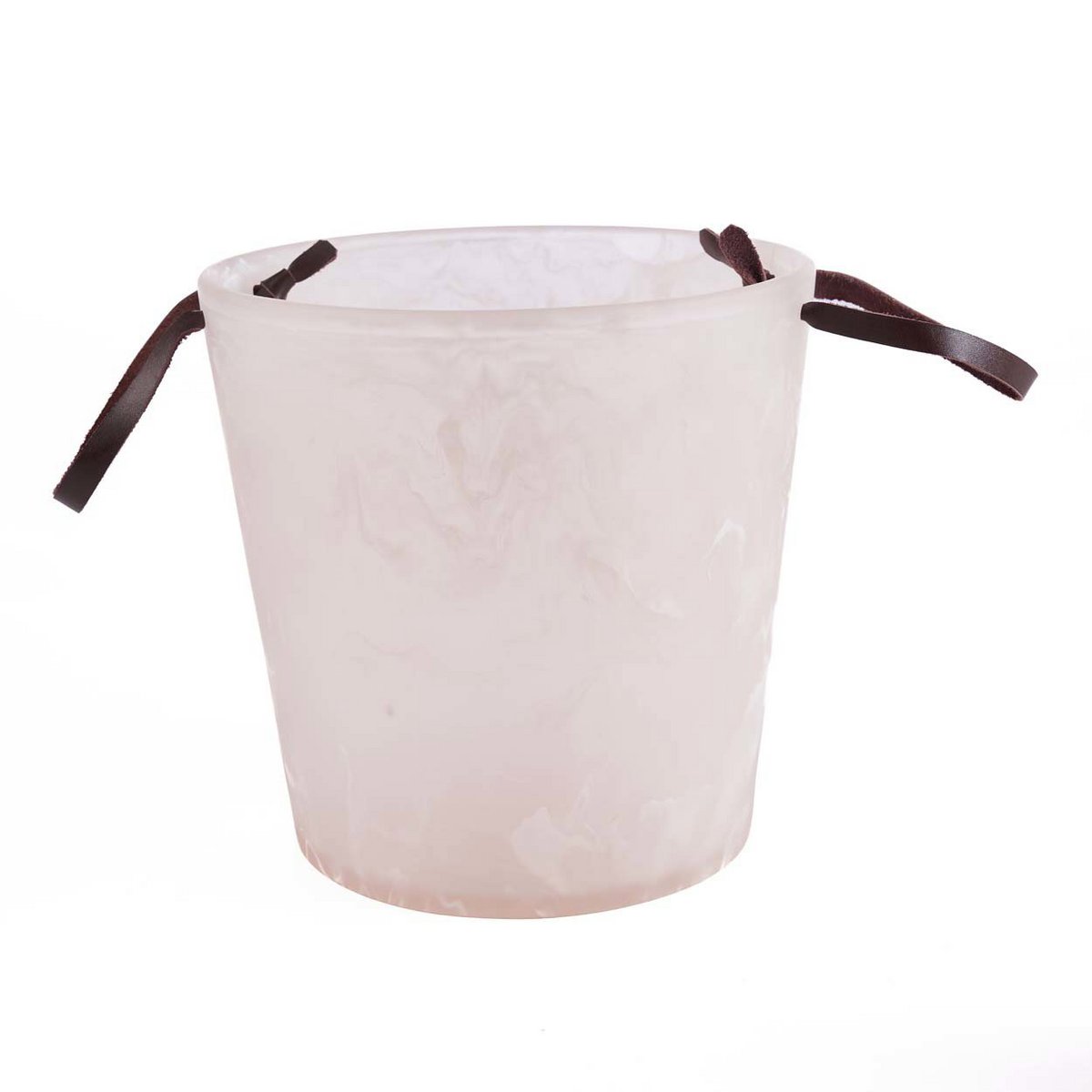 IJsemmer hars roze wit gemarmerd 23 cm vanaf de voorkant met twee leren handvatten