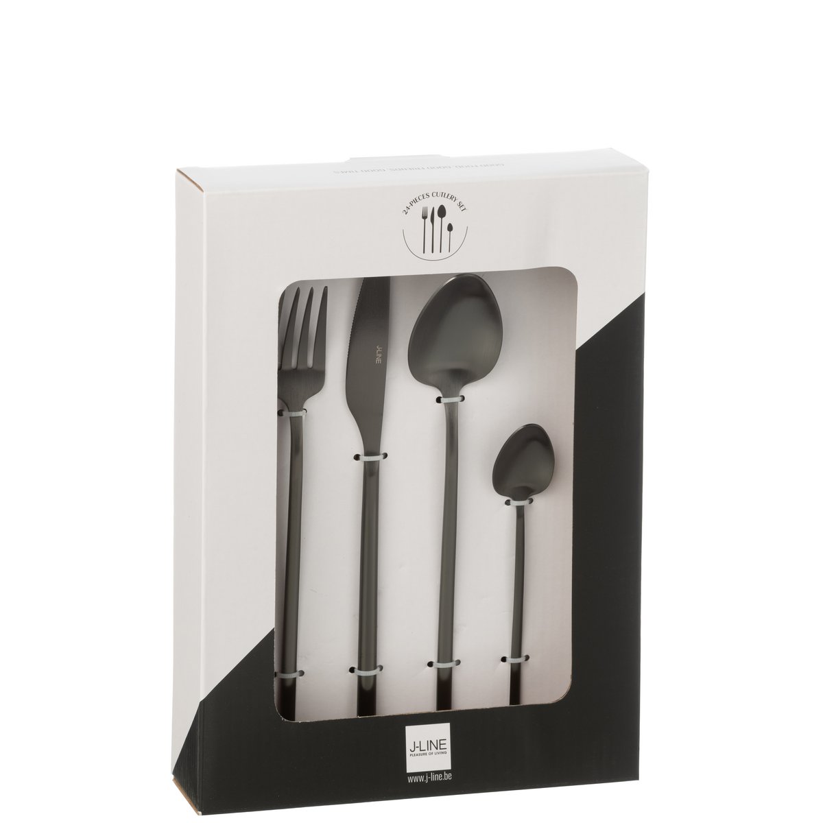 J-Line bestekset mat zwart in zwart-witte cadeaudoos, 24-delig voor 6 personen