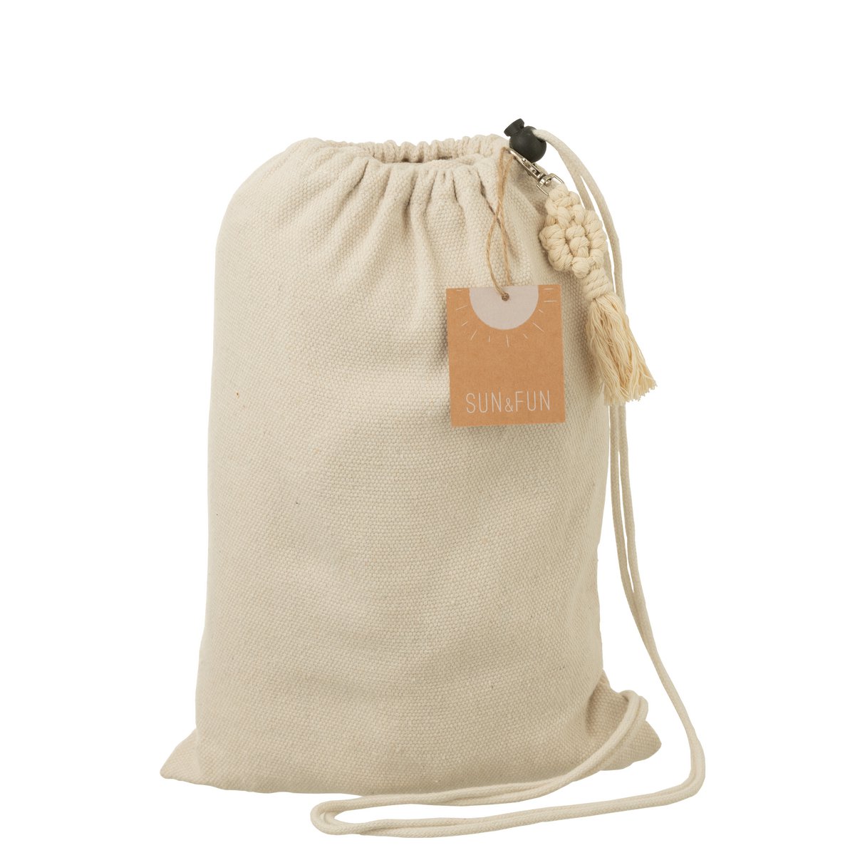 J-Line hangmat katoen beige 200 cm, in de tas met kaartje eraan