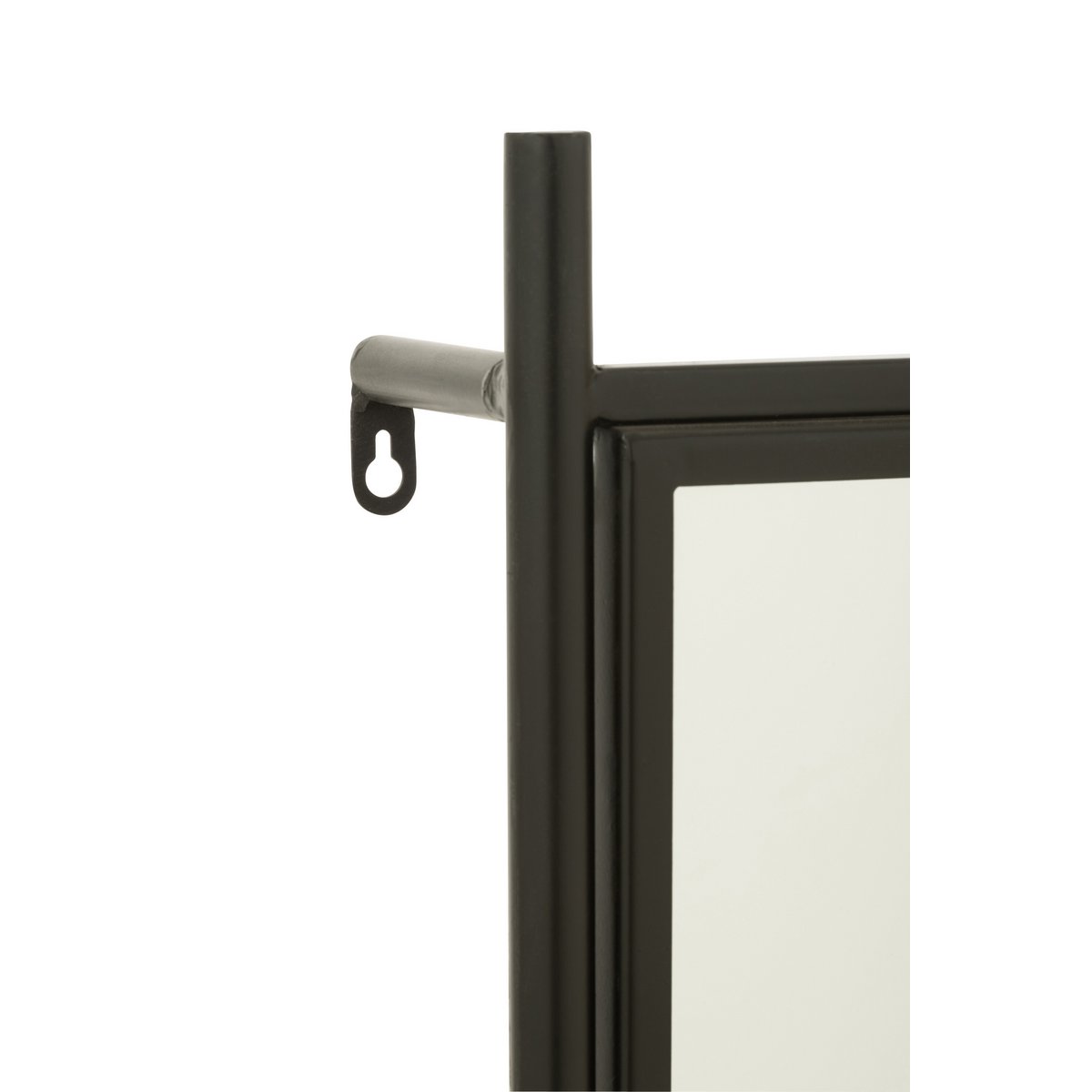 J-Line kapstok hout wand met spiegel Tina. Detail van het metaal en de muurbevestiging.