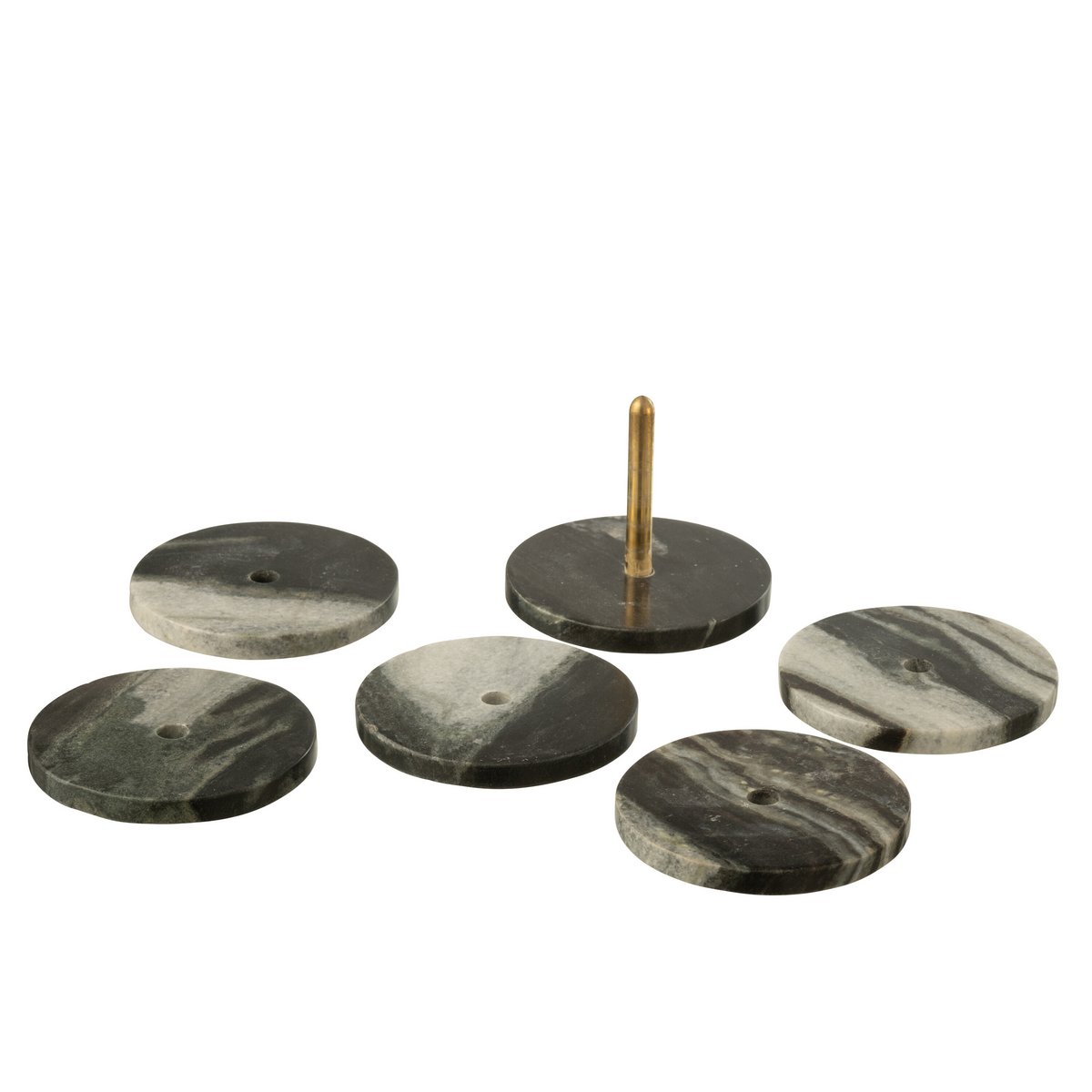 J-Line onderzetter marmer zwart grijs 10 cm set van 6, 5 langs de gouden houder