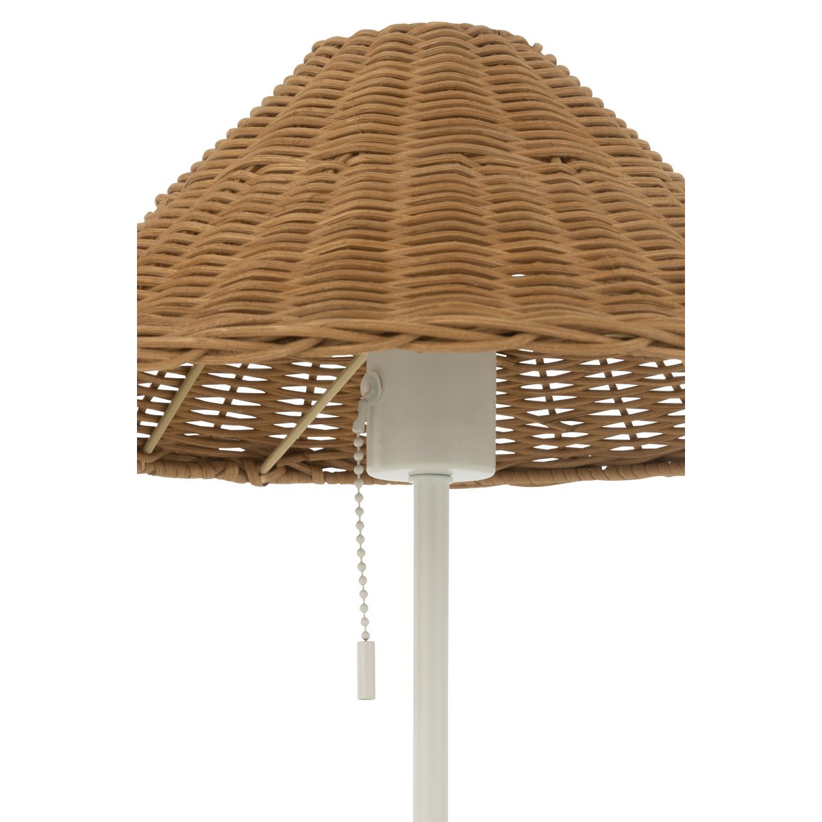 J-Line tafellamp metaal en rotan wit naturel 50 cm, detail van de onderkant van de rotan geweven kap