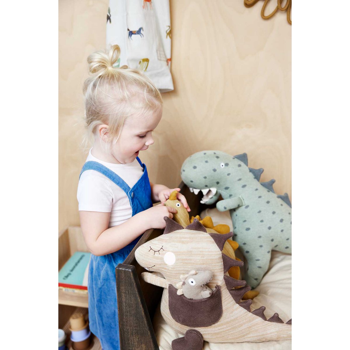 Katoenen dinosaurus knuffels Dina en Bobo