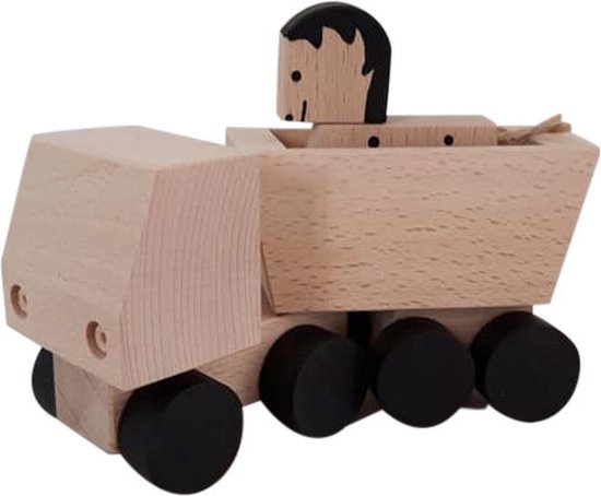 Paarden speelgoed vrachtwagentje van hout met zwarte accenten