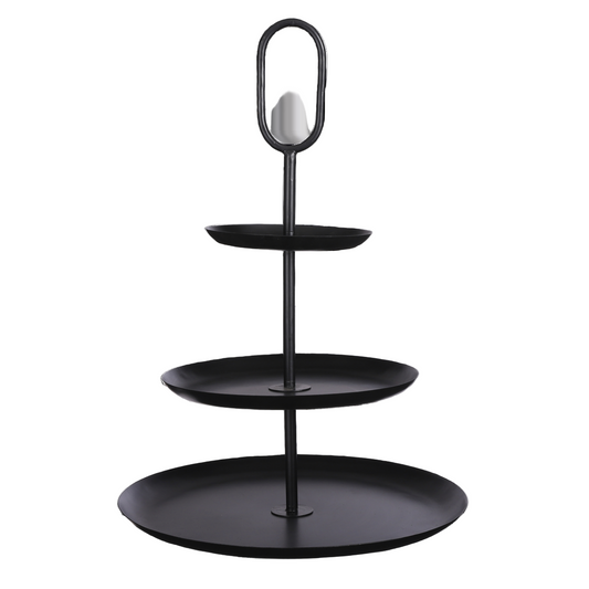 Ronde zwarte metalen 3-laagse etagere, perfect voor druiven, koekjes, chocola en nog veel meer.