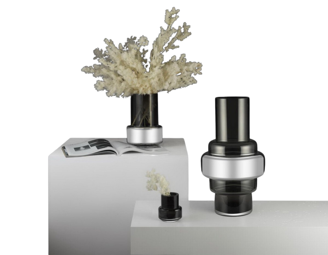 Sfeerfoto geometrische grijze glazen vaas Tyler