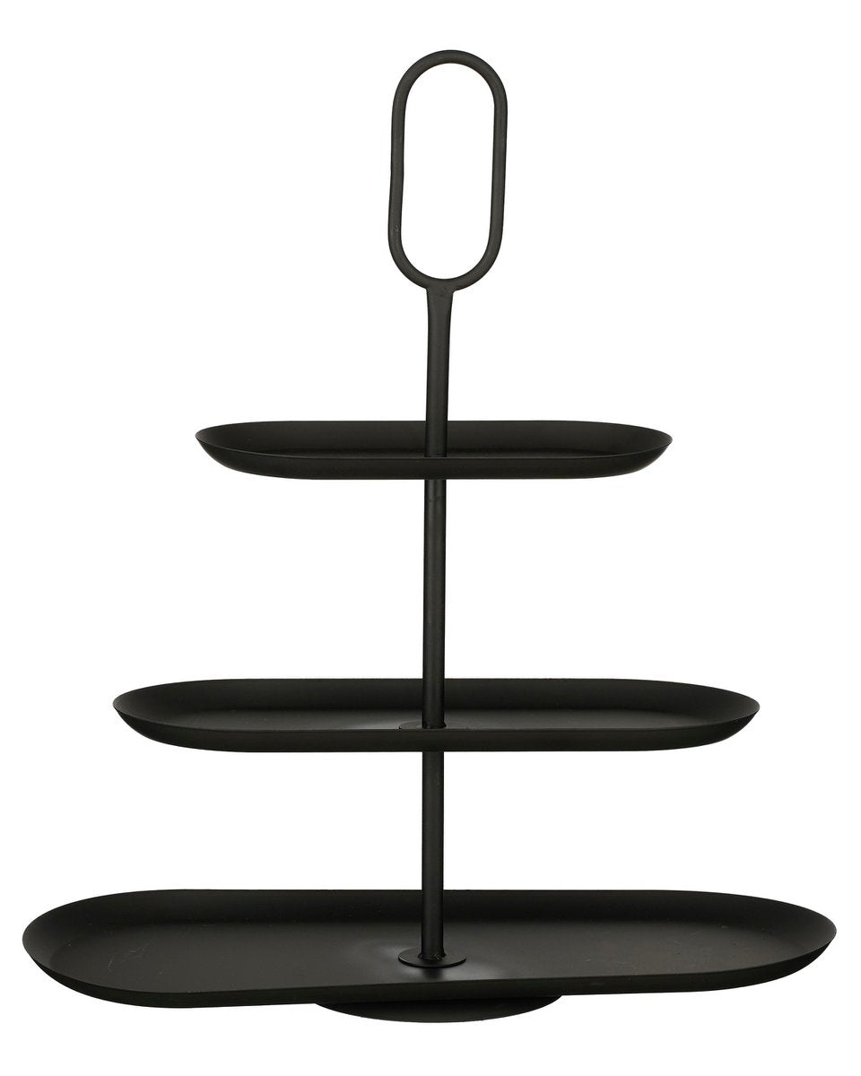 Zwarte metalen 3-laagse etagère Rama, perfect voor hapjes, koekjes, cake en andere lekkernijen en snacks.