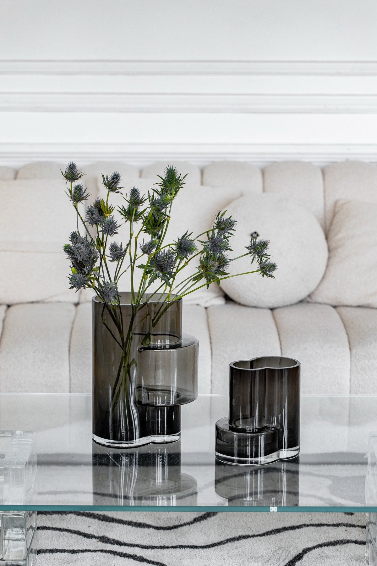 Geometrische hoge zwarte glazen vaas Fusio