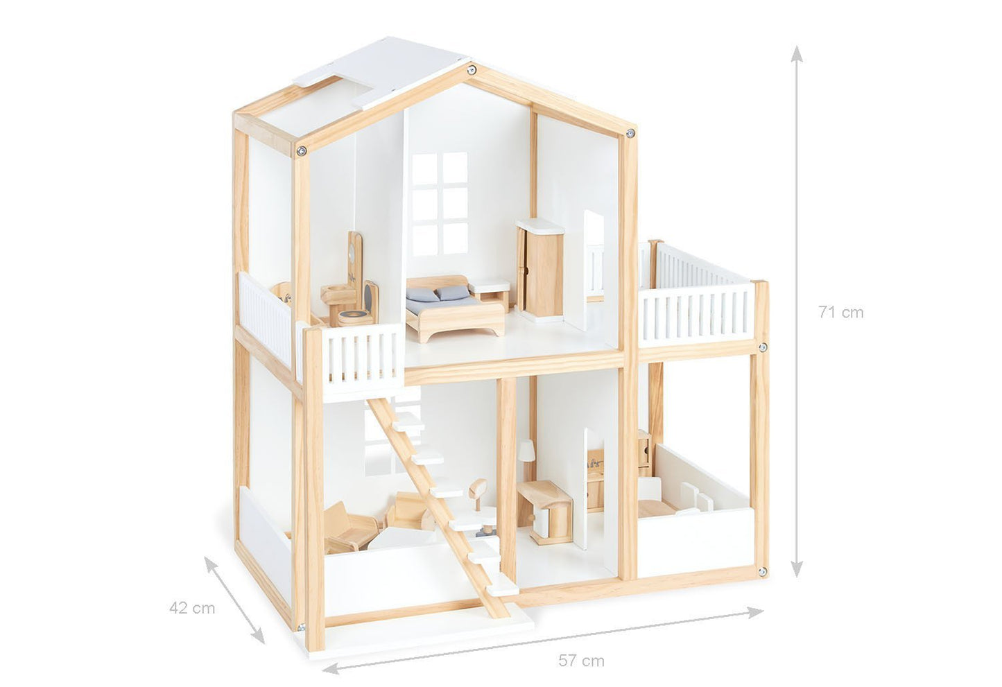 Productfoto witte en beige houten poppenhuis Ida afmetingen