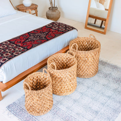 Waterhyacint mand rond naturel met handvatten Raja