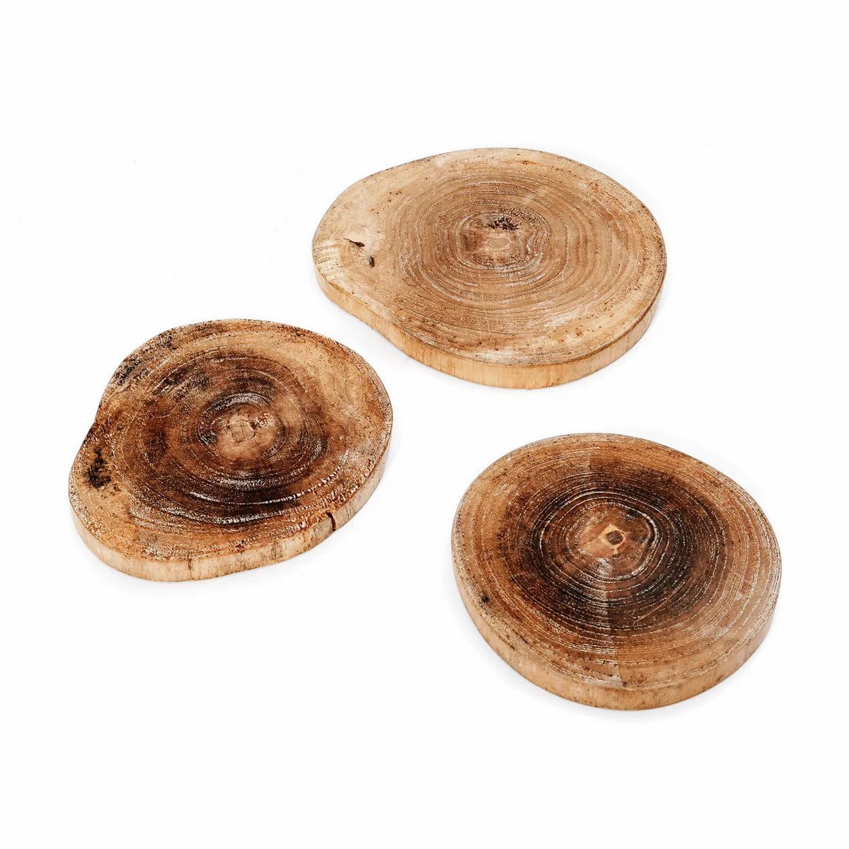3 teakhouten ronde onderzetters