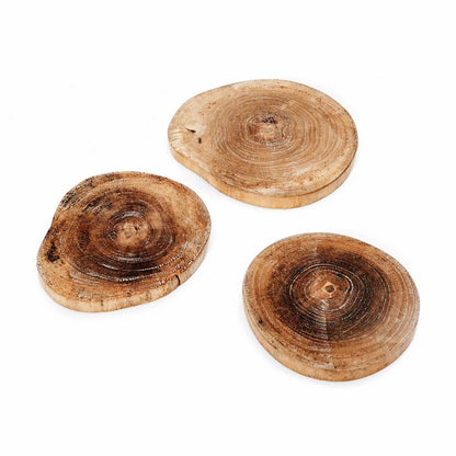 3 teakhouten ronde onderzetters
