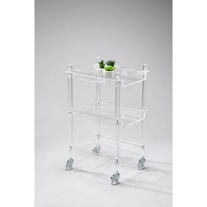 Acryl serveerwagen transparant op wielen 60,5 cm met twee plantjes op de bovenste plank