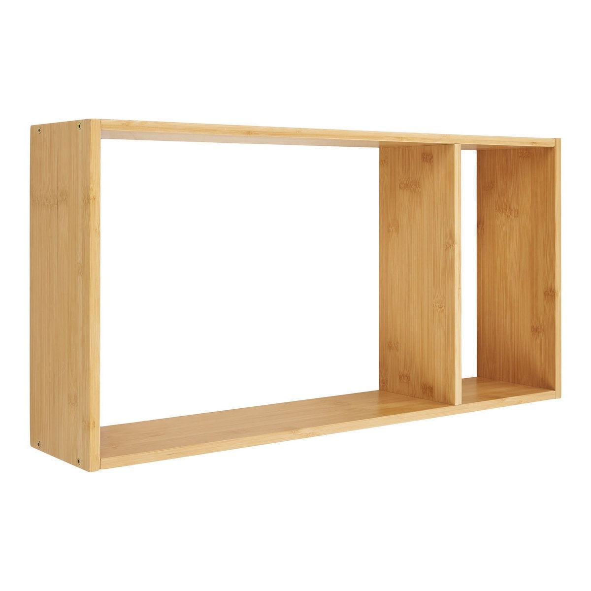 Bamboe wandplank naturel met twee vakken Ember schuin van voren, op wit achtergrond