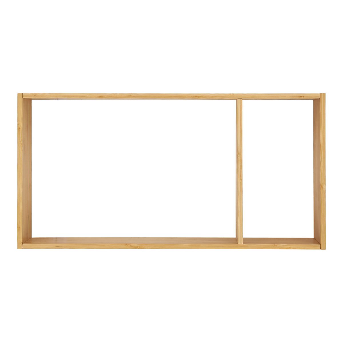 Bamboe wandplank naturel met twee vakken Ember van de voorzijde op wit achtergrond