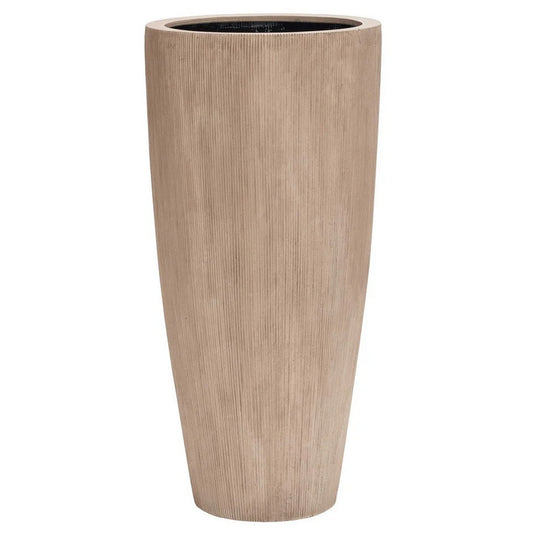 Beige fiberstone plantenbak Java op wit achtergrond voorzijde