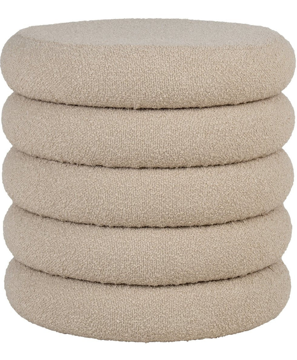 Beige Brooklyn poef met boucléstof en opbergruimte, ronde vorm