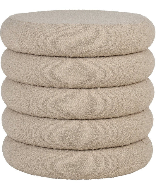 Beige Brooklyn poef met boucléstof en opbergruimte, ronde vorm