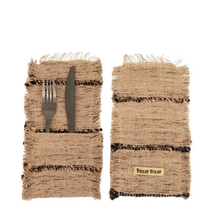 Set van twee bestekhouders in katoen en beige en zwart naast elkaar