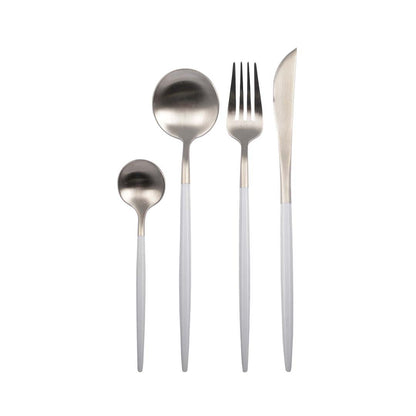 Bestekset zilver met witte handgrepen 24-delig