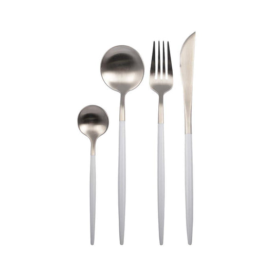 Bestekset zilver met witte handgrepen 24-delig