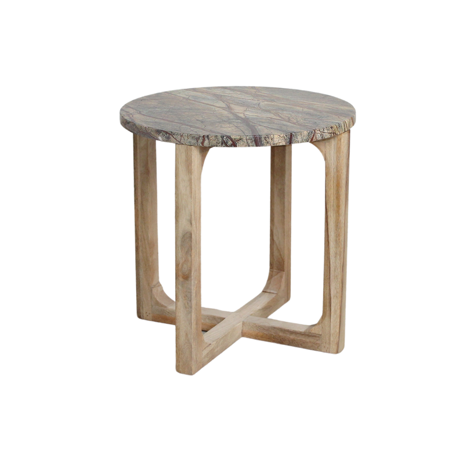 Bijzettafel marmer bruin hout rond Bizar