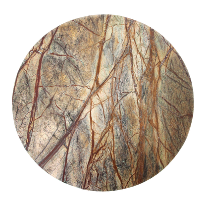 Bijzettafel marmer bruin hout rond Bizar van bovenaf, detail van het marmer