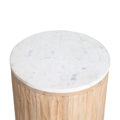 Bijzettafel marmer en hout wit rond Malakka schuin van boven