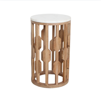 Bijzettafel marmer wit hout rond Atjeh