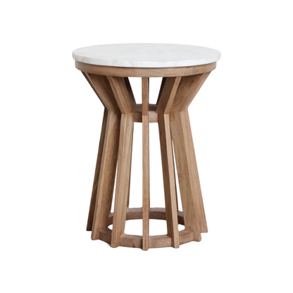 Bijzettafel marmer wit hout rond Sarawak
