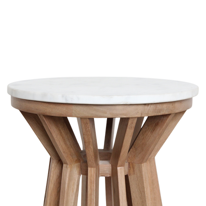 Bijzettafel marmer wit hout rond Sarawak detail van het marmeren blad