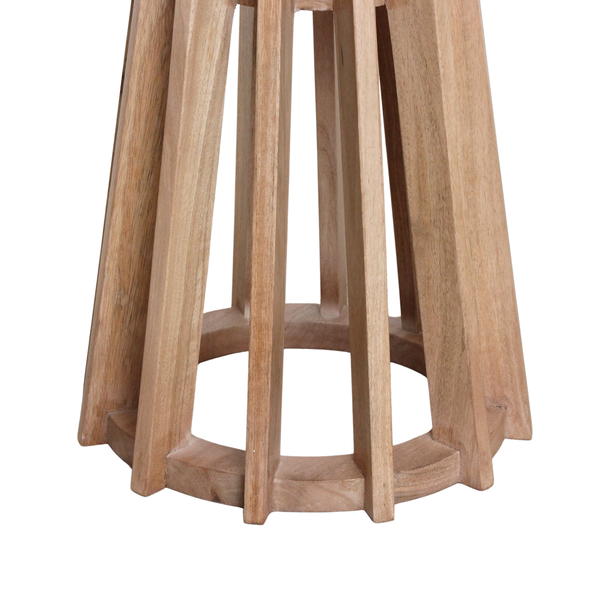 Bijzettafel marmer wit hout rond Sarawak detail van houten onderstel