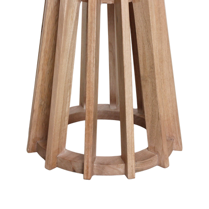 Bijzettafel marmer wit hout rond Sarawak detail van houten onderstel