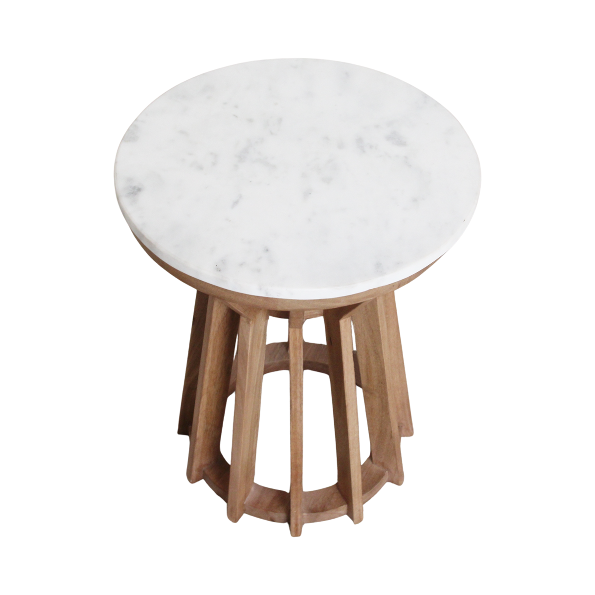 Bijzettafel marmer wit hout rond Sarawak schuin van boven
