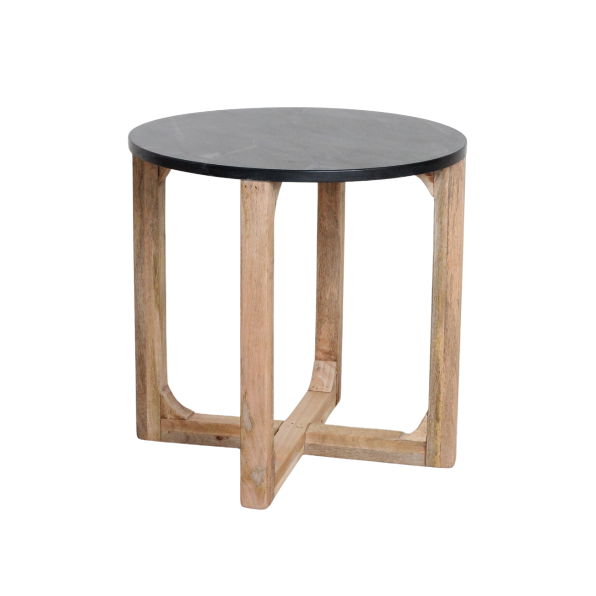 Bijzettafel marmer zwart hout rond 50x50 cm