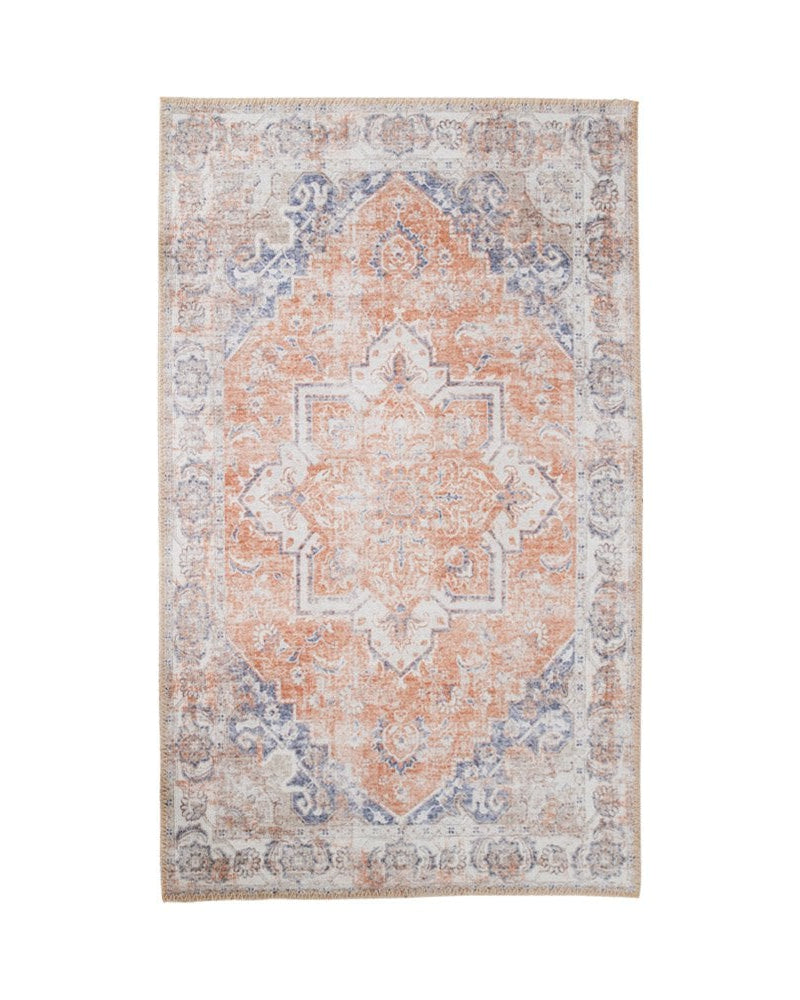 Blauw oranje polyester vloerkleed Havana 160x230 op wit achtergrond