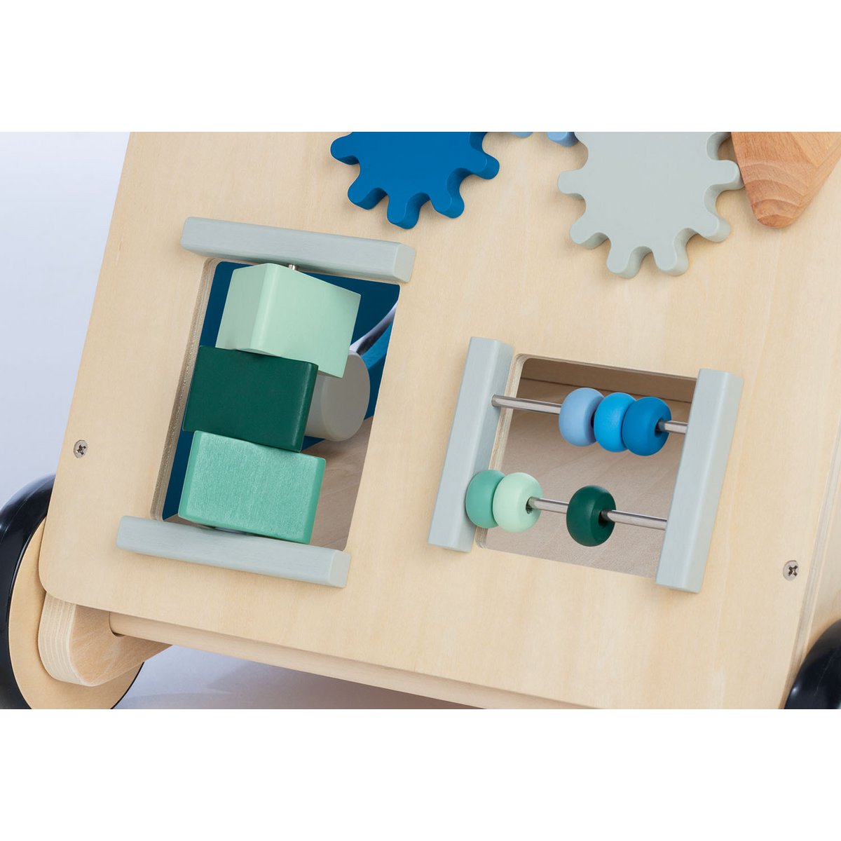 Blauwe houten loopwagen Titus