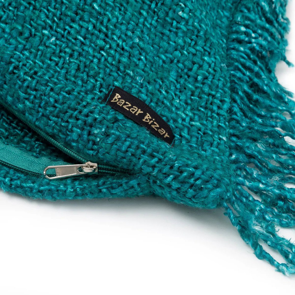 Blauwe katoenen kussenhoes Oh My Gee 35x100 closeup detail