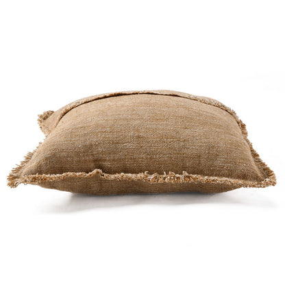 Bruine linnen kussenhoes Sahara Fringe 50 X 50 zijaanzicht