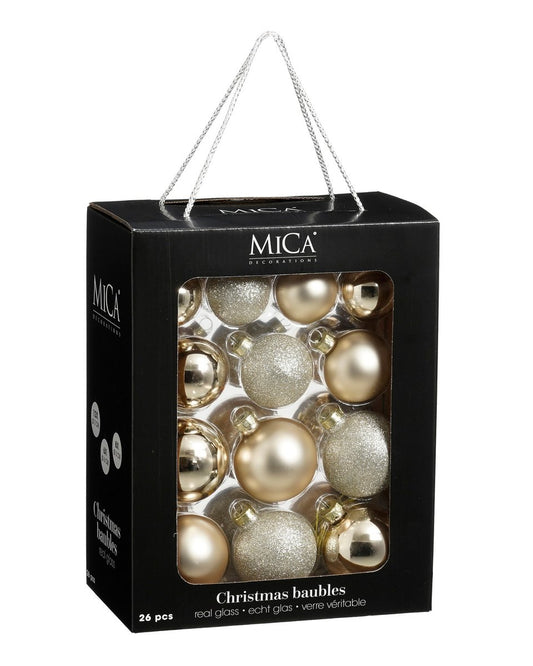Crème glazen kerstballen set 26 stuks