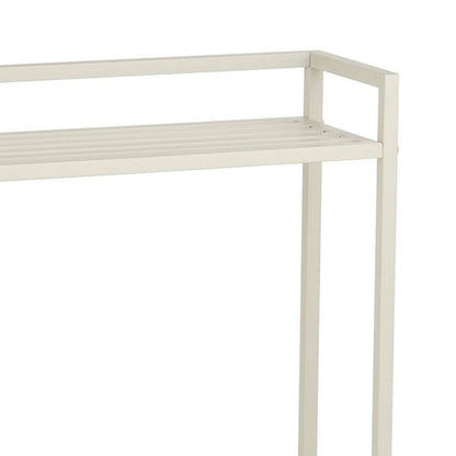 Detail van de bovenste plank van de metalen plantenstandaard op wielen gebroken wit 81 cm