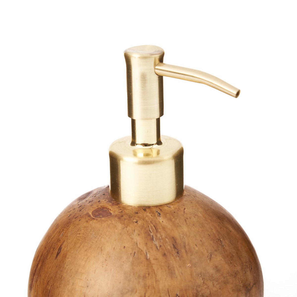 Detail van de gouden pomp van de kokosnoot zeepdispenser