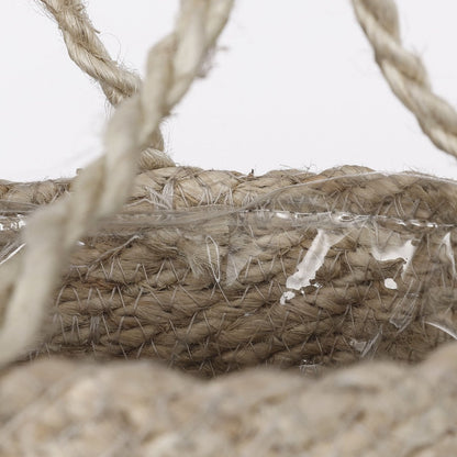 Detail van de lining van de jute gevlochten beige plantenhanger